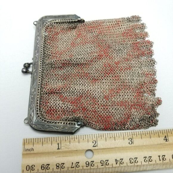Antique Whiting and Davis Silver Tone Chain Link Mesh Metal Bag with Some Color - Picture 7 of 9
